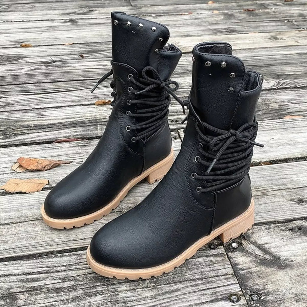 Lace Up Block Heels Boots