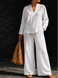 Notched Long Sleeve Top and Pants Set
