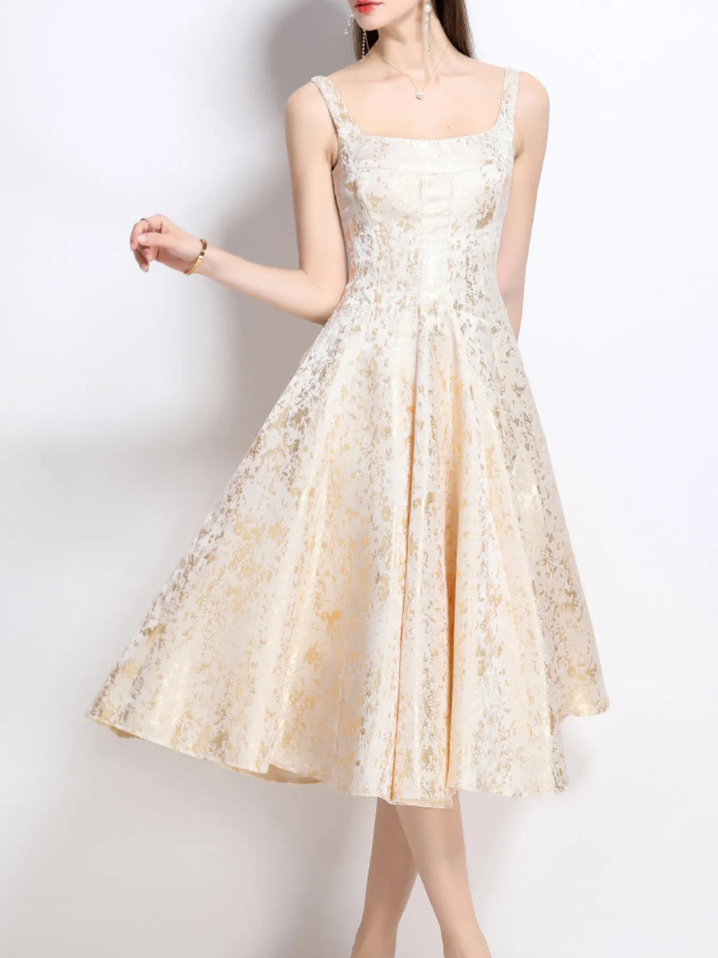 Floral A-Line Sleeveless Midi Dress