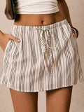 Striped Drawstring Mini Skort