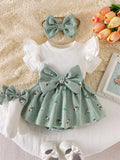 Children's Bow Ribbed Knit Dress & Headband & Socks Set