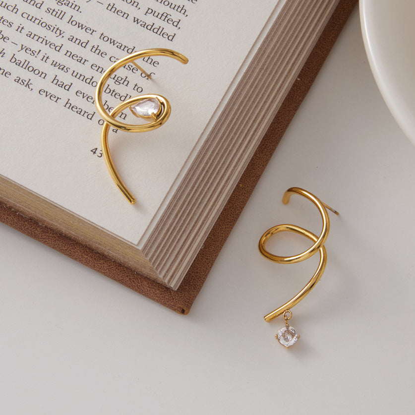 Asymmetric Linear Zircon Earrings