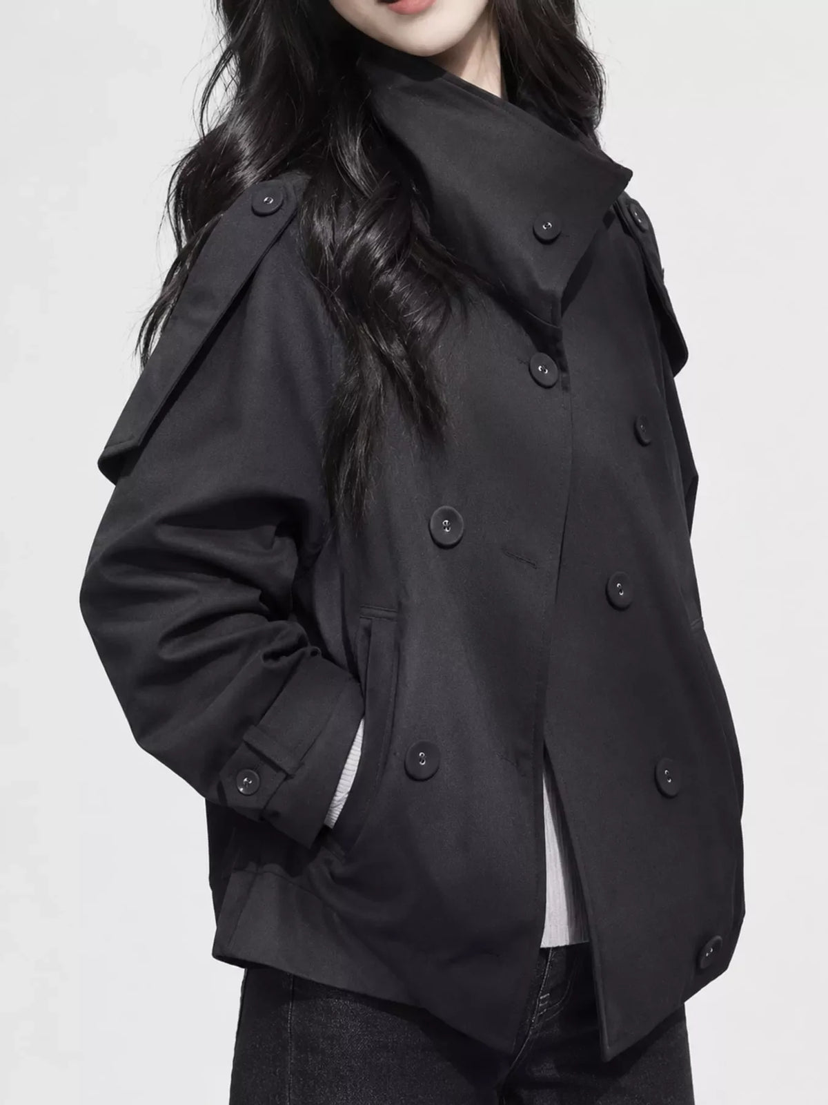 Double-Breasted Cropped Trench Jacket