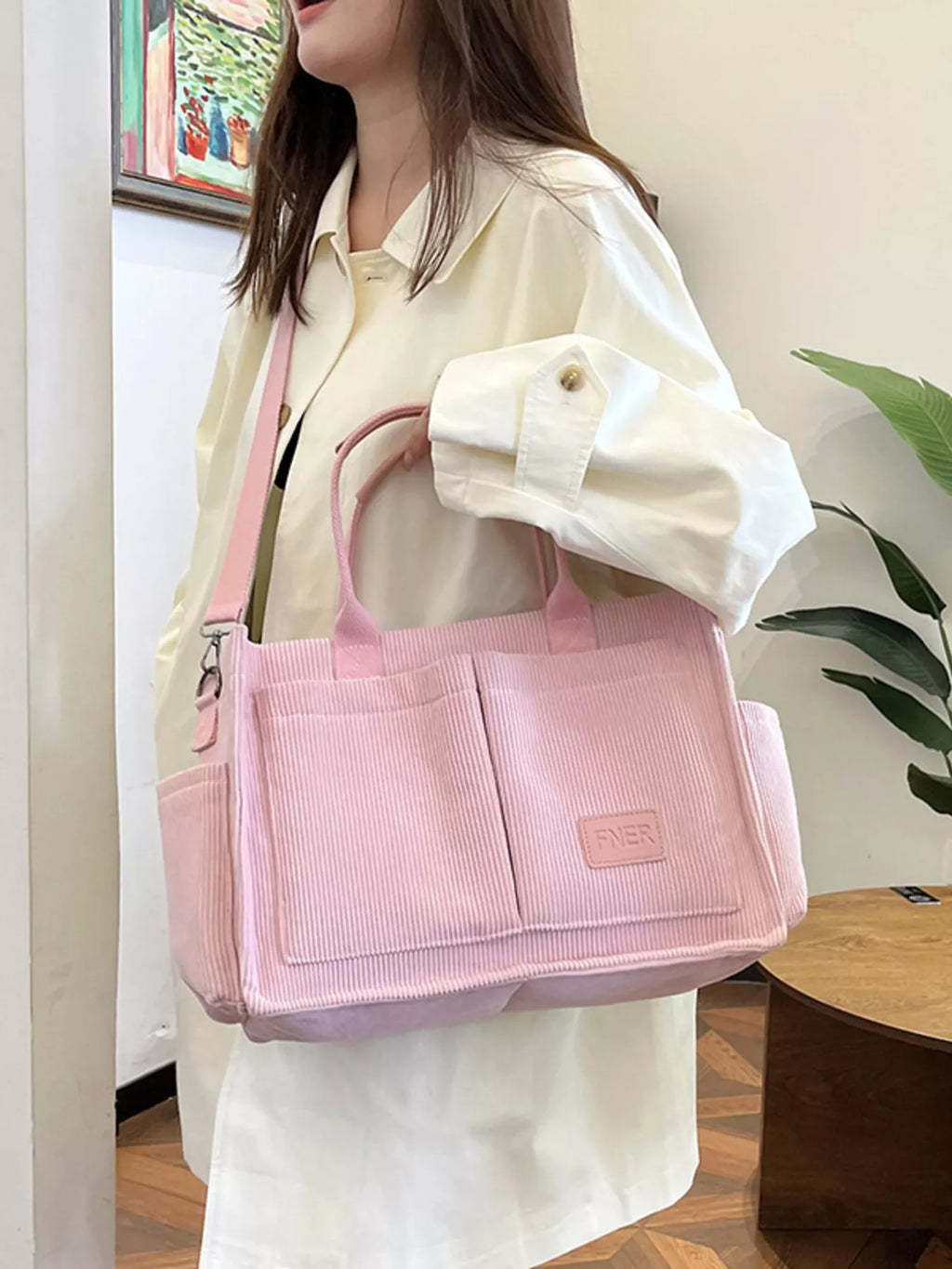 Corduroy Multi-Pocket Tote Bag