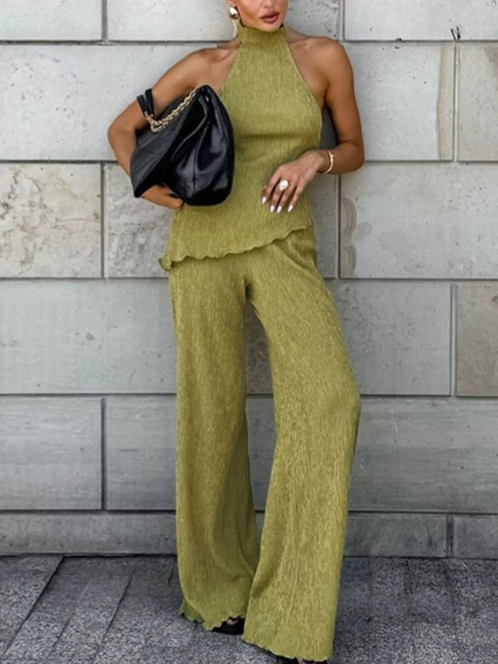 Sleeveless Top and Wide-Leg Pants Two-Piece Set