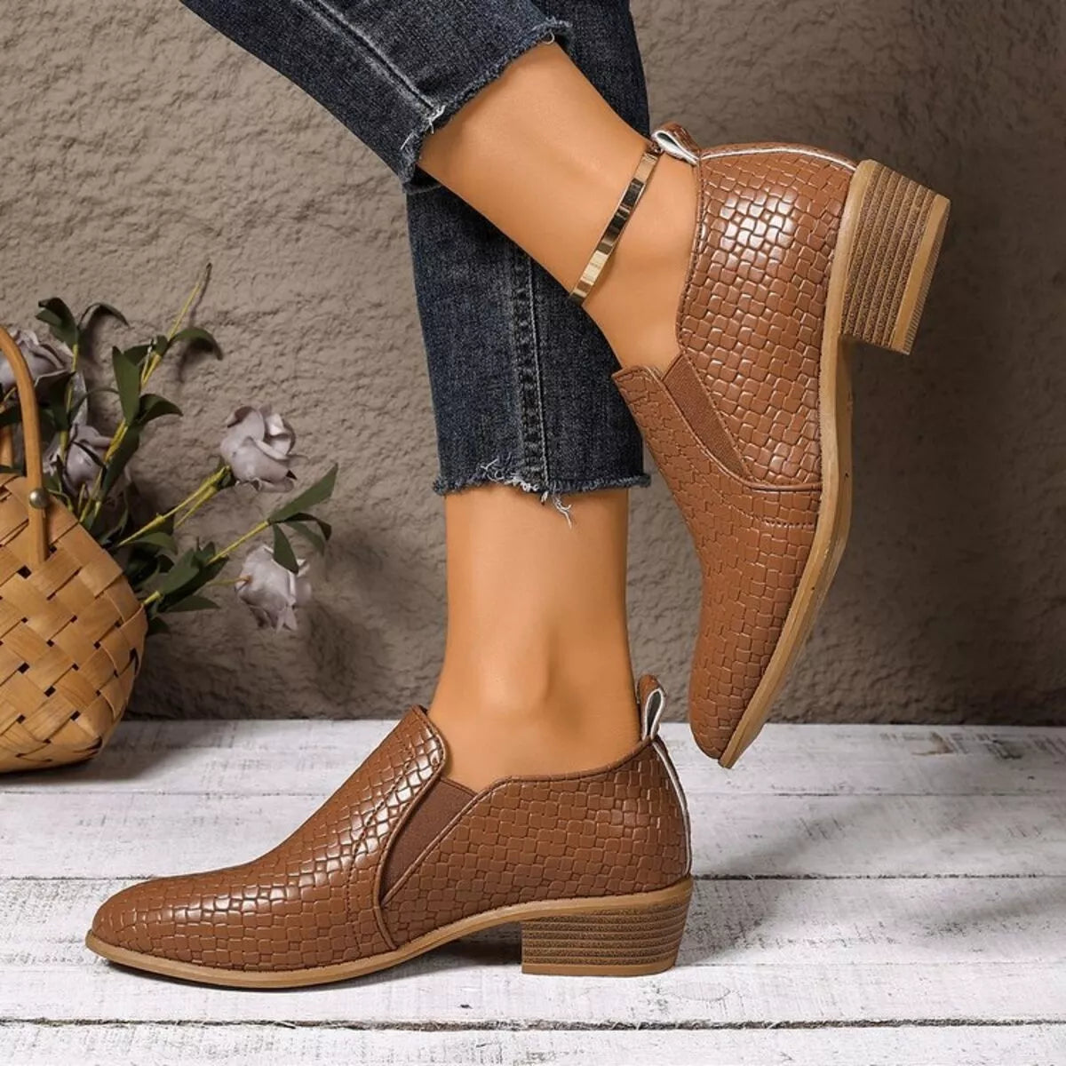 Point Toe Block Heels Ankle Boots