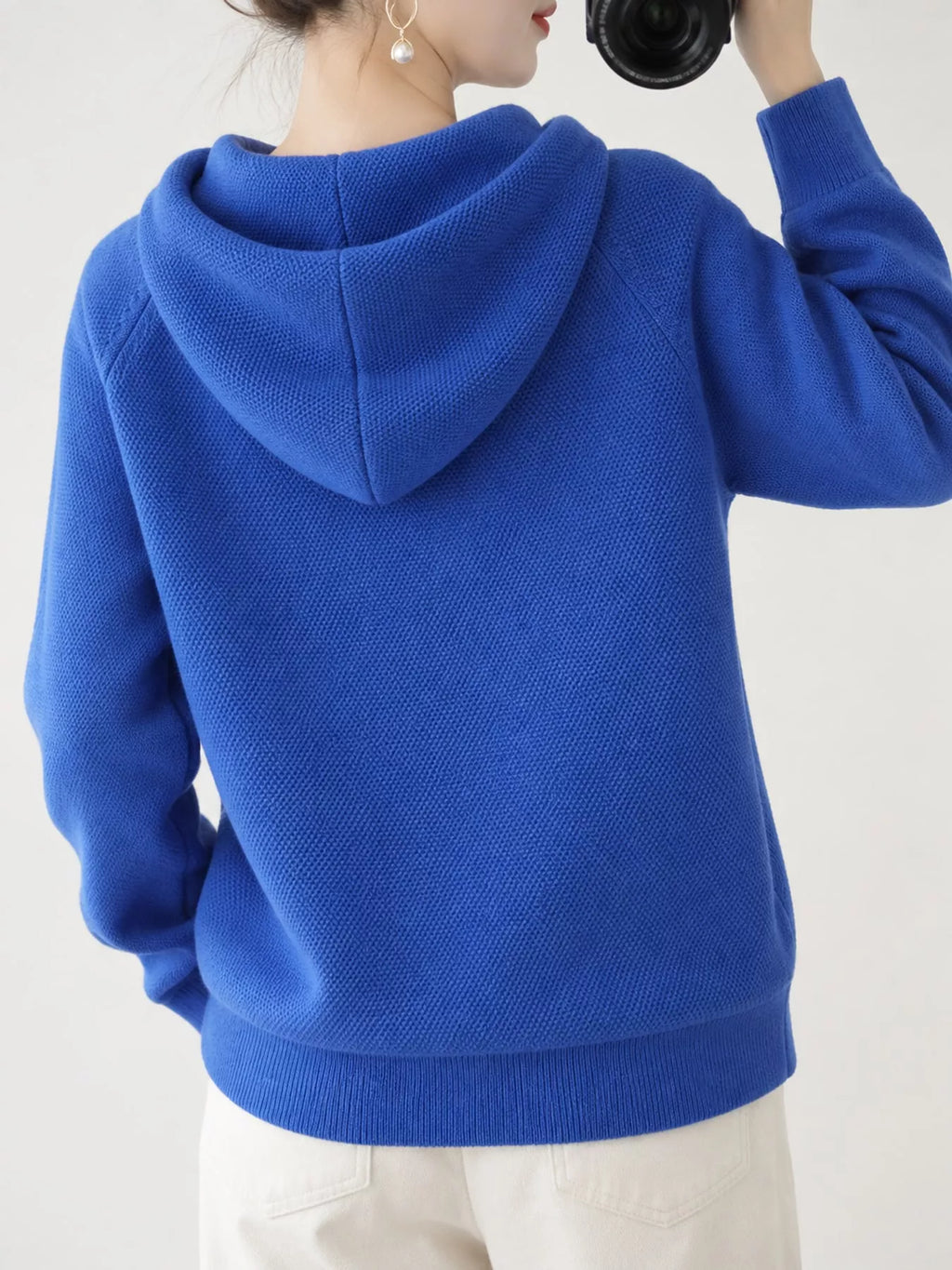 Drawstring Long Sleeve Hooded Knit Sweater