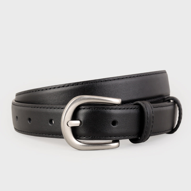 Classic Leather Belt with Silver Buckle