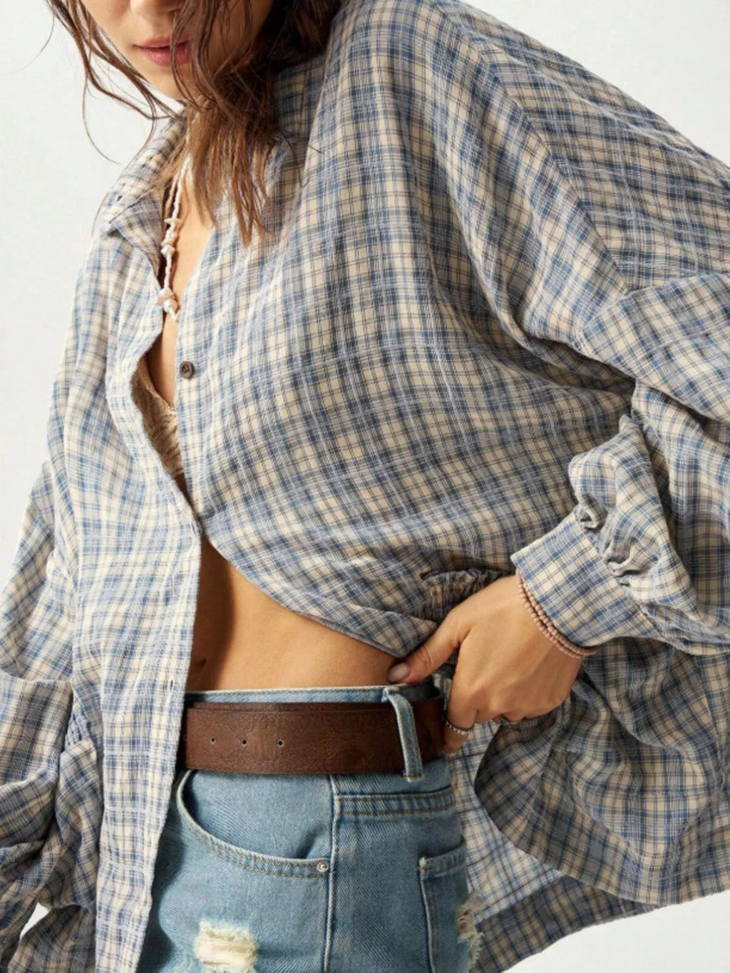 Oversized Plaid Button-Down Shirt