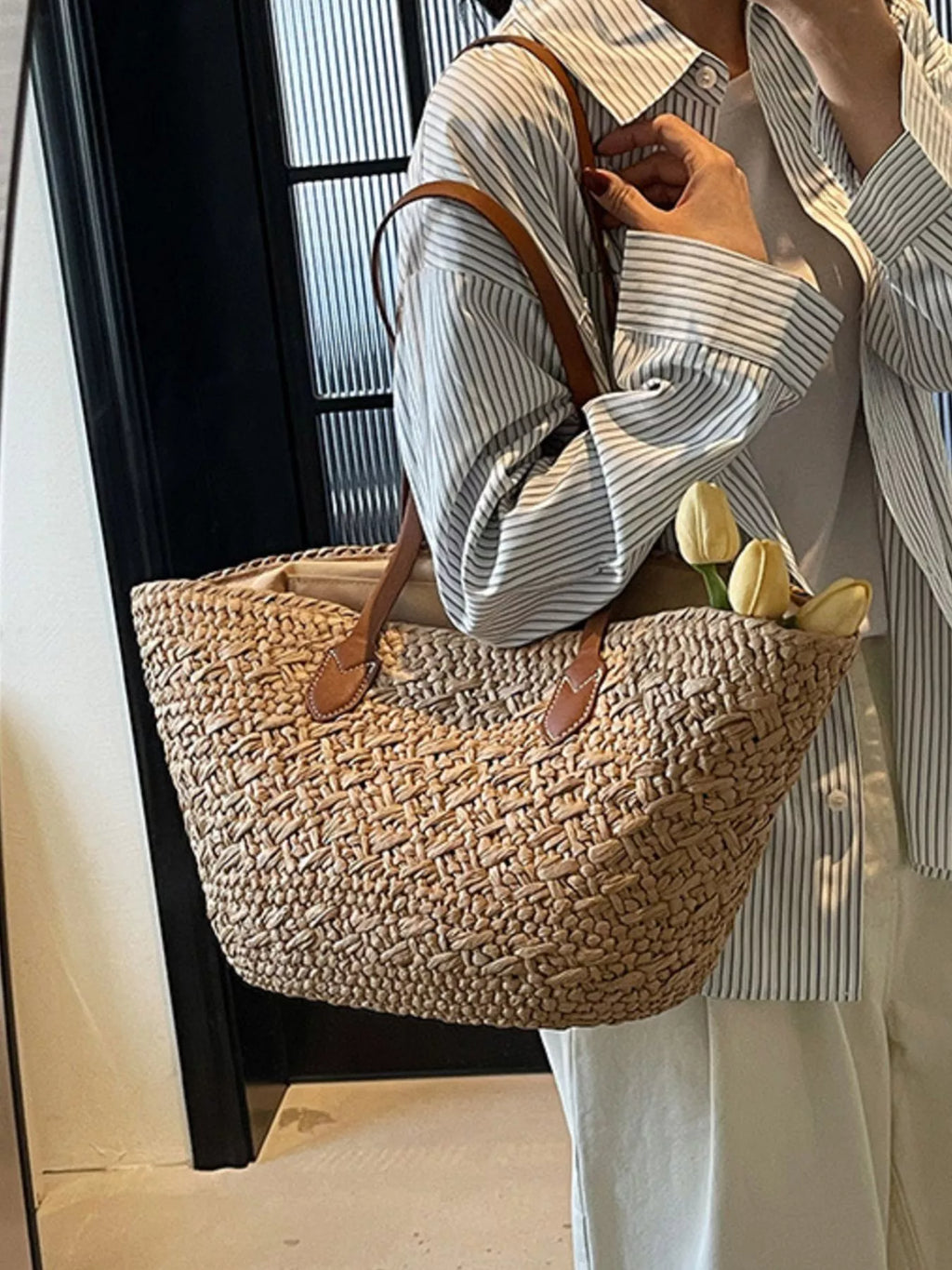 Woven Tote Shoulder Bag