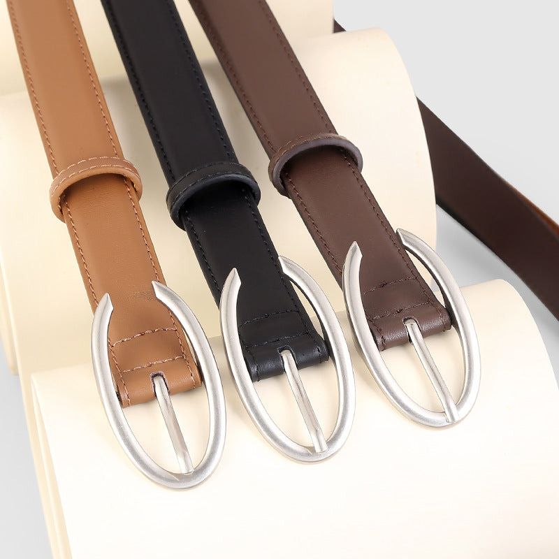 Oval Buckle Leather Belt