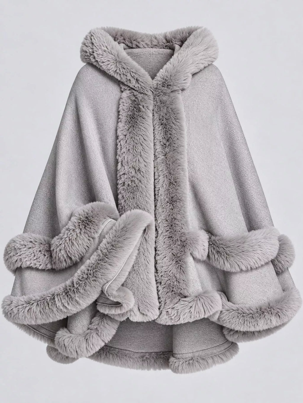 Faux Fur Trimmed Hooded Cape