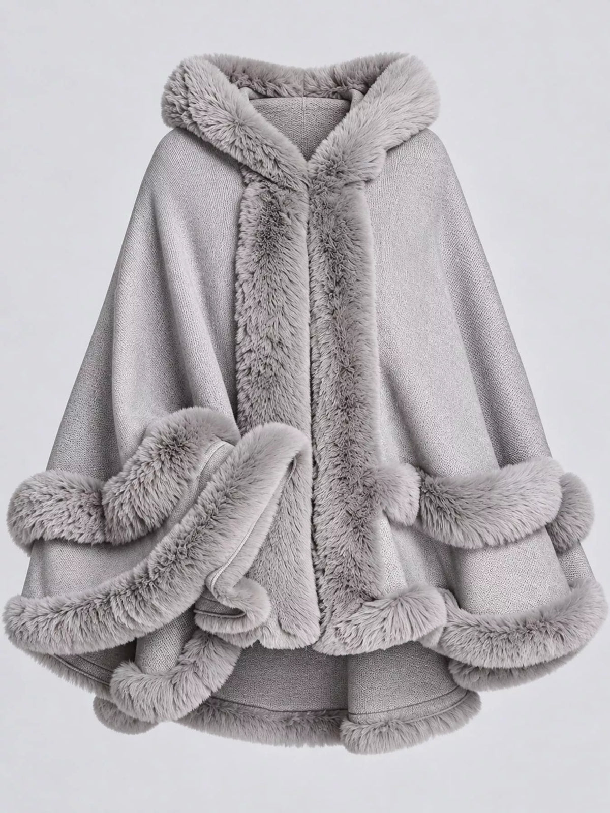 Faux Fur Trimmed Hooded Cape