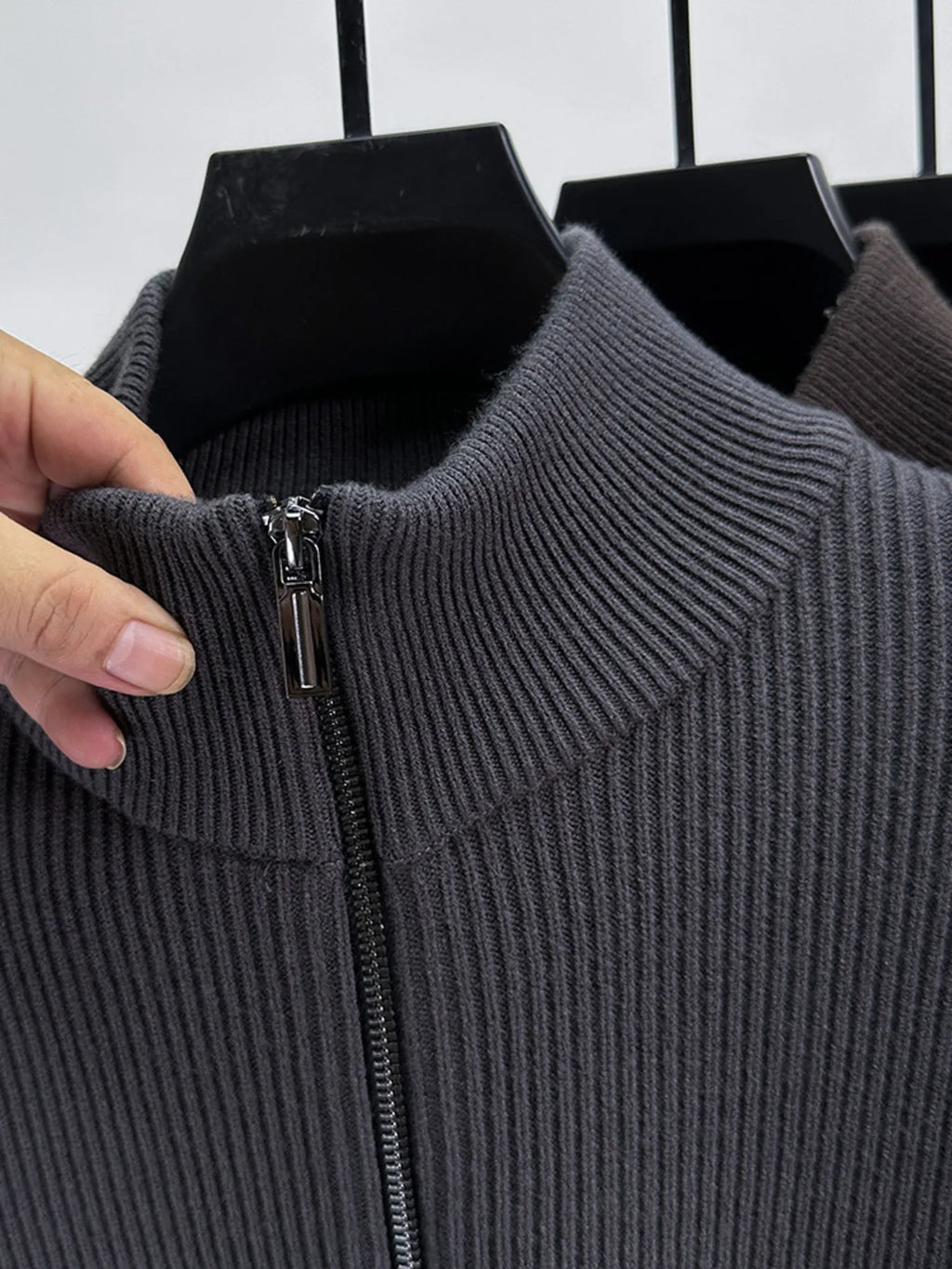 Men's Plus Size Zip-Up Ribbed Knit Cardigan