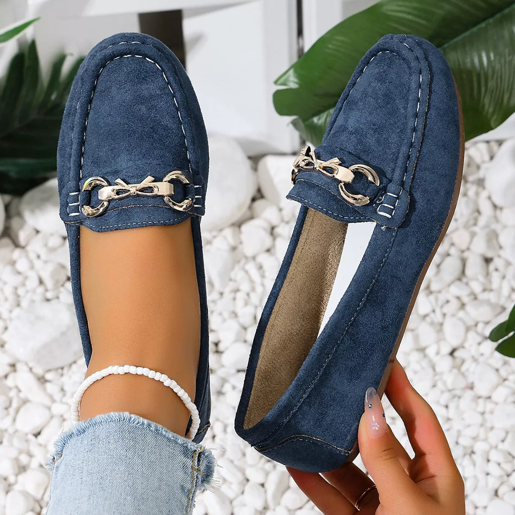Comfortable Flat Loafers with Decorative Buckle