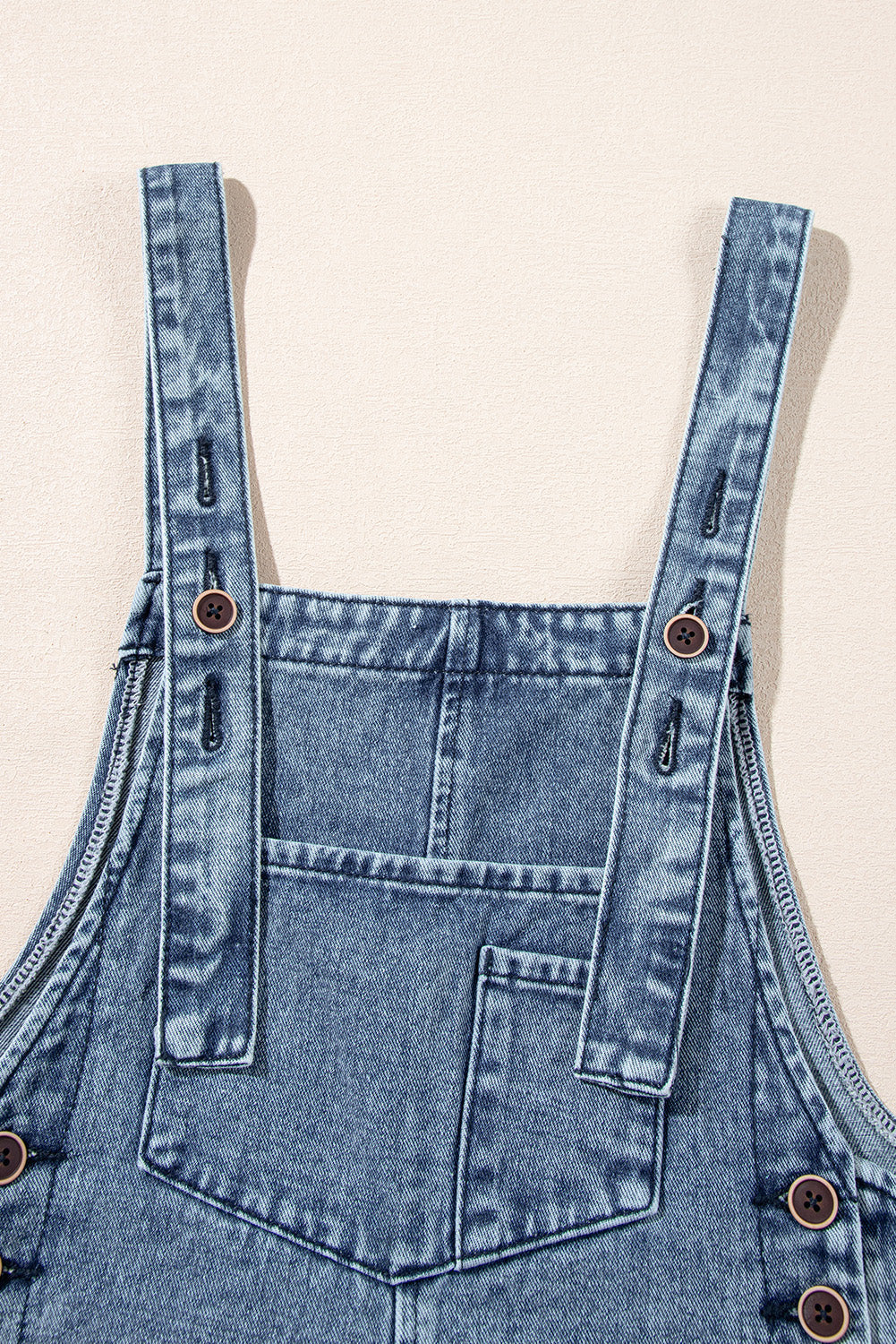 Solid Denim Distressed Bib Pocket Wide Leg Overall