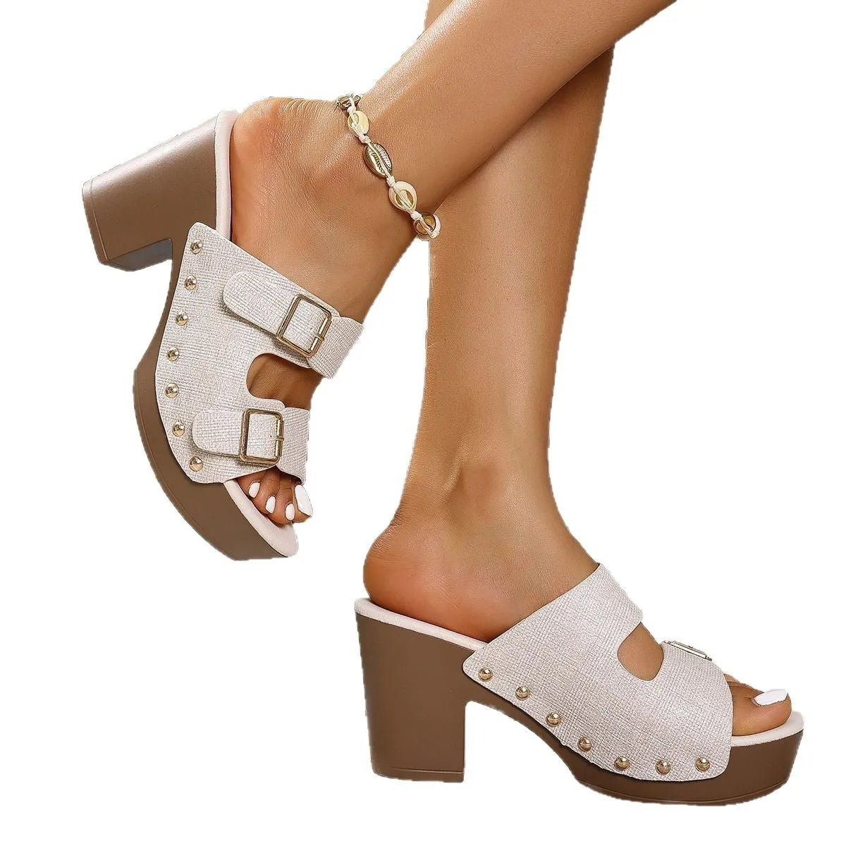 Buckle Block Heels Sandals