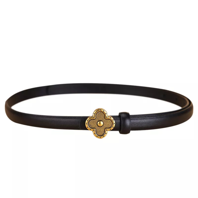 Clover Buckle Leather Belt