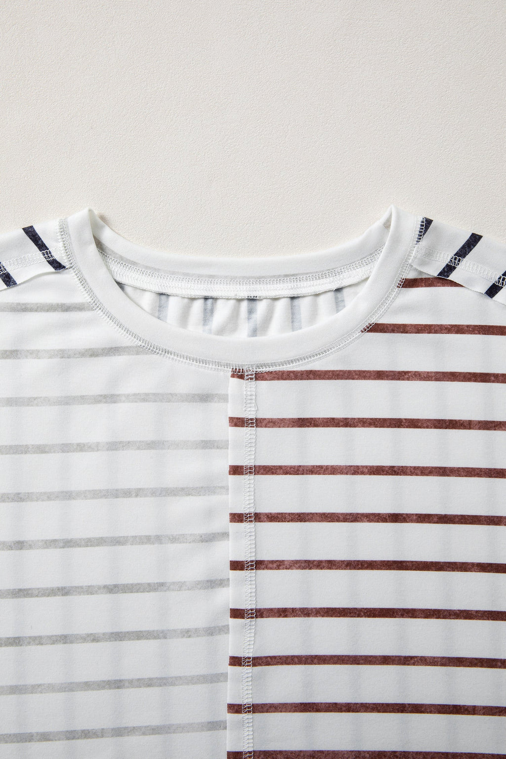 Stripe Colorblock 3/4 Sleeve Loose T-Shirt