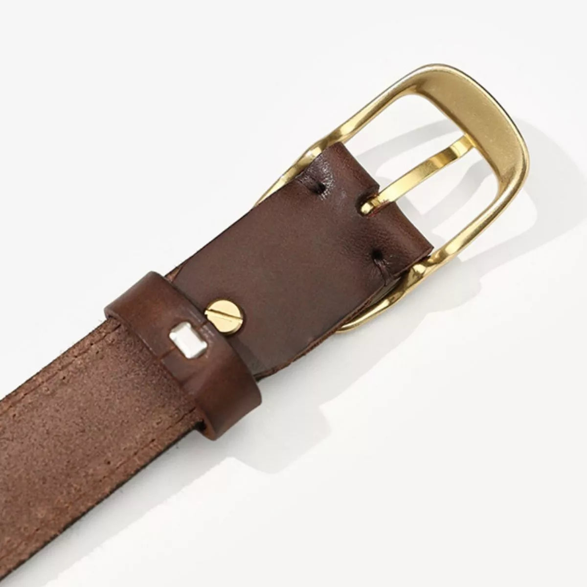 Leather Belt with Golden Buckle