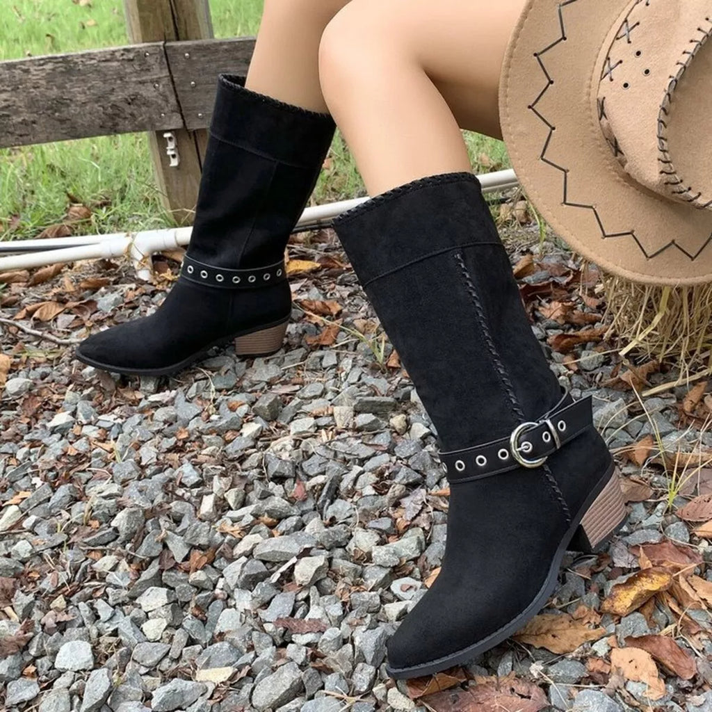 Point Toe Block Heels Boots