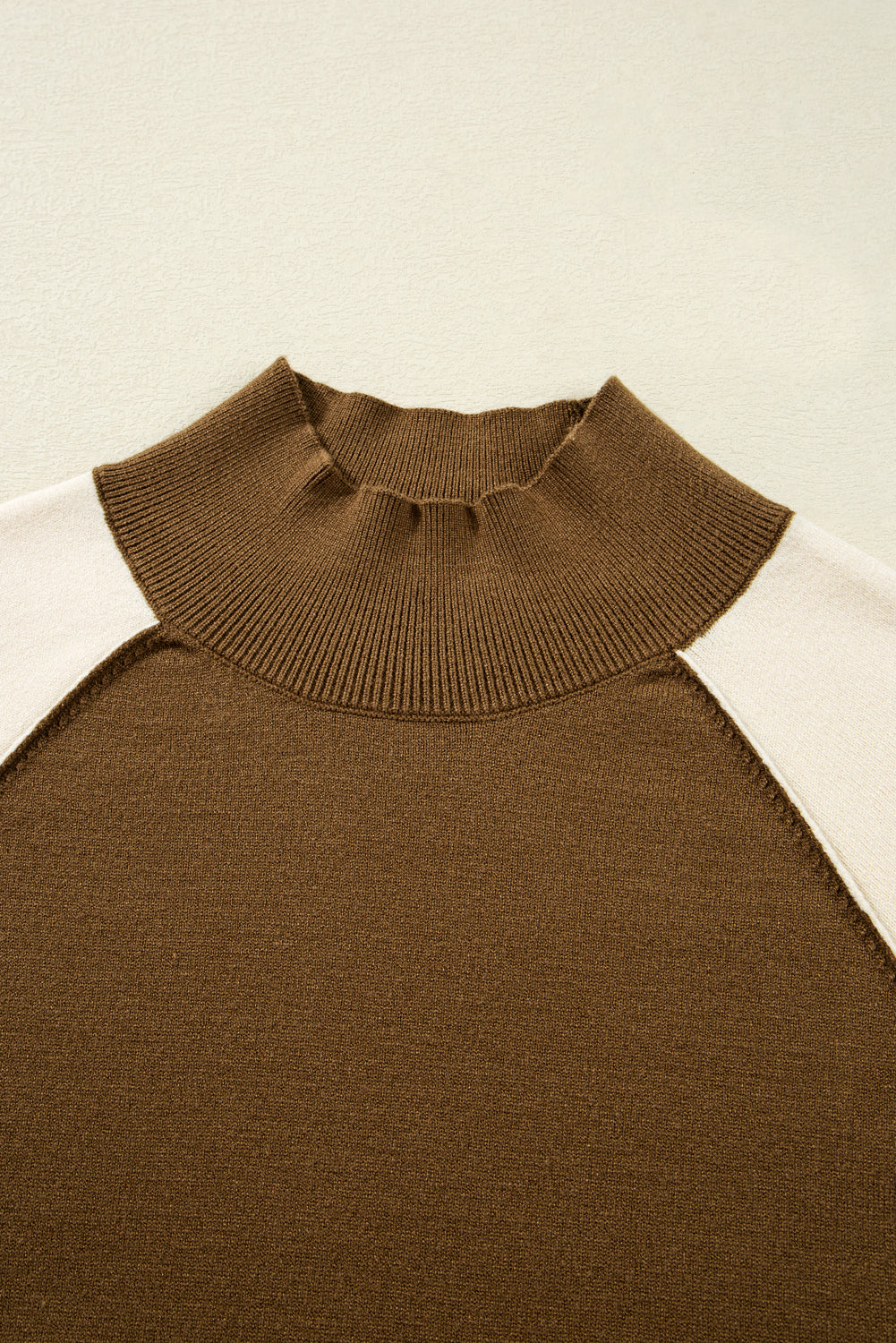 Colorblock Raglan Puff Sleeve Mock Neck Sweater