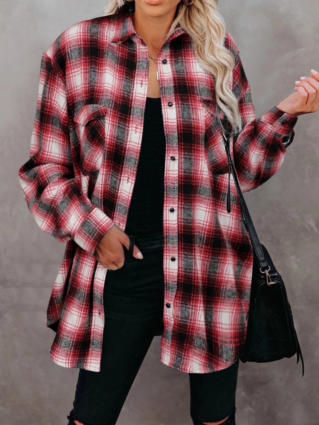 Full Size Plaid Button-Up Long Sleeve Shirt Plus Size