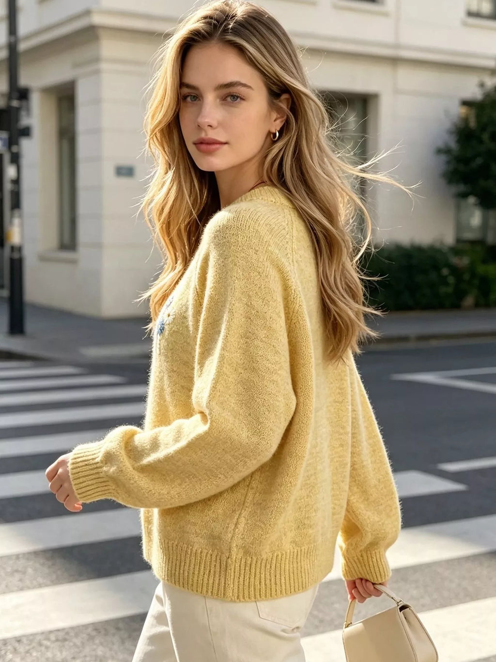 Floral Embroidered Round Neck Sweater