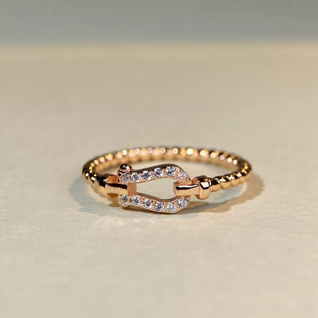 925 Sterling Silver Zircon Horseshoe Shaped Ring