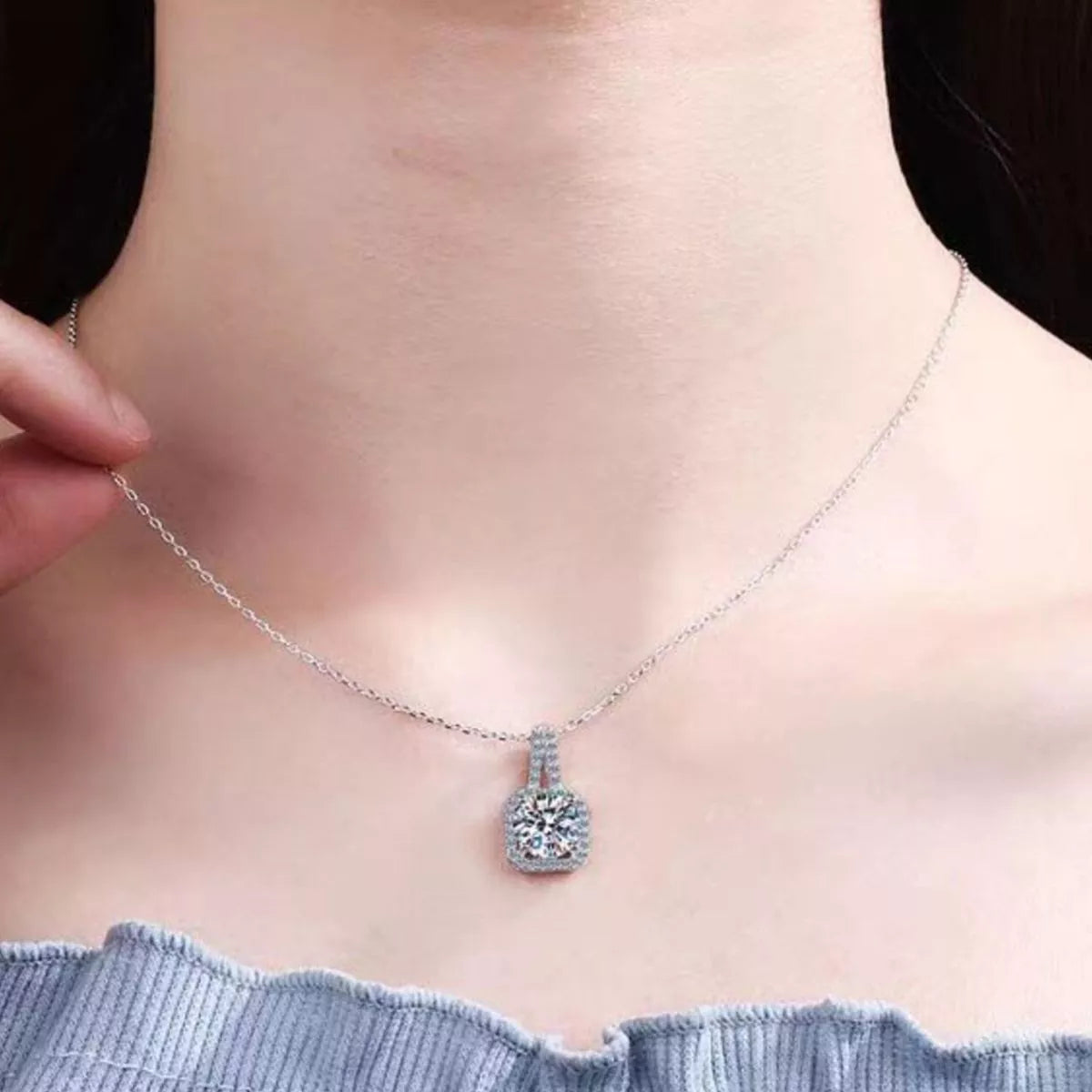 5 Carat Moissanite 925 Sterling Silver Pendant Necklace