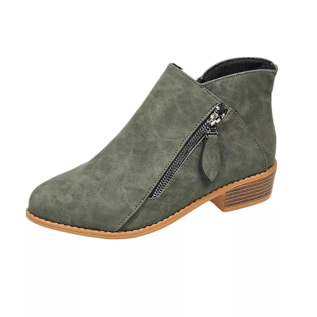 Size Zipper Block Heels Boots