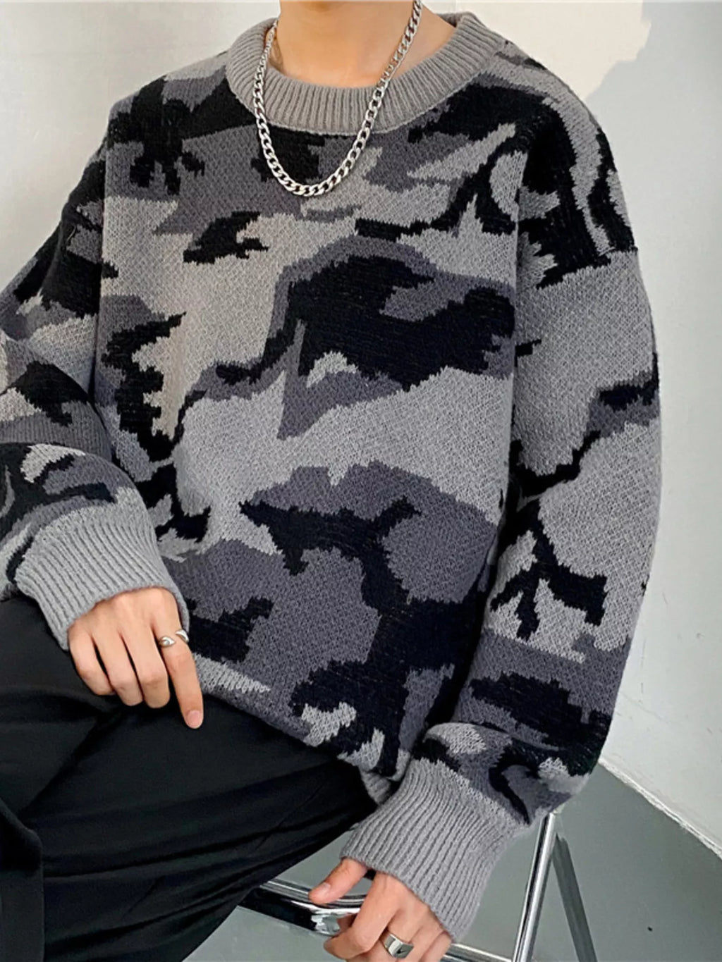 Men's Plus Size Camouflage Round Neck Sweater