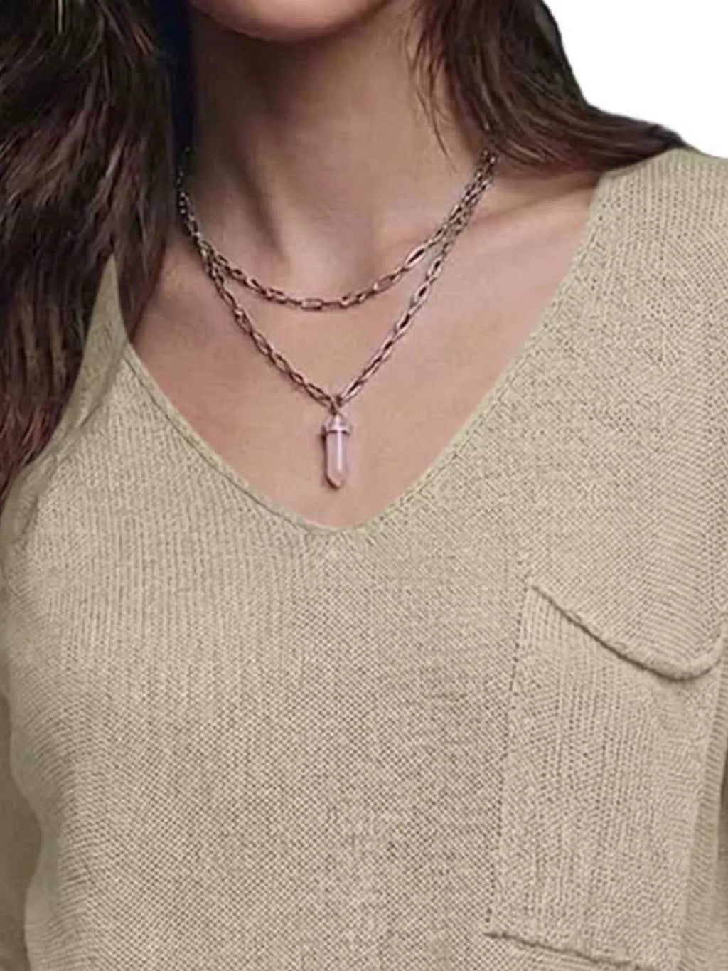 V-Neck Chest Pocket Knit Top
