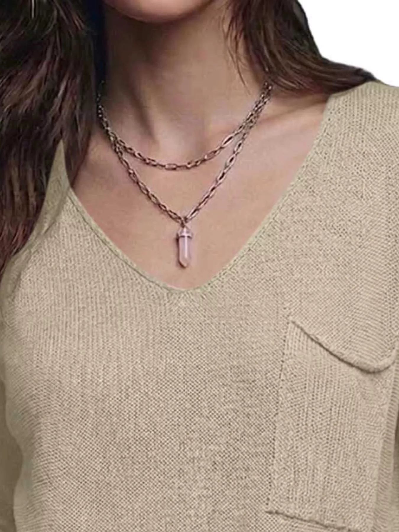 V-Neck Chest Pocket Knit Top