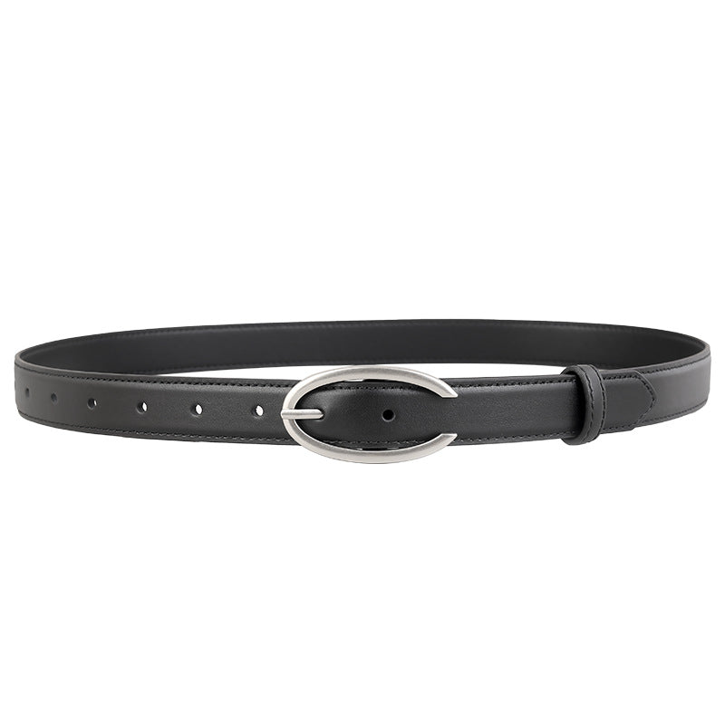 Oval Buckle Leather Belt