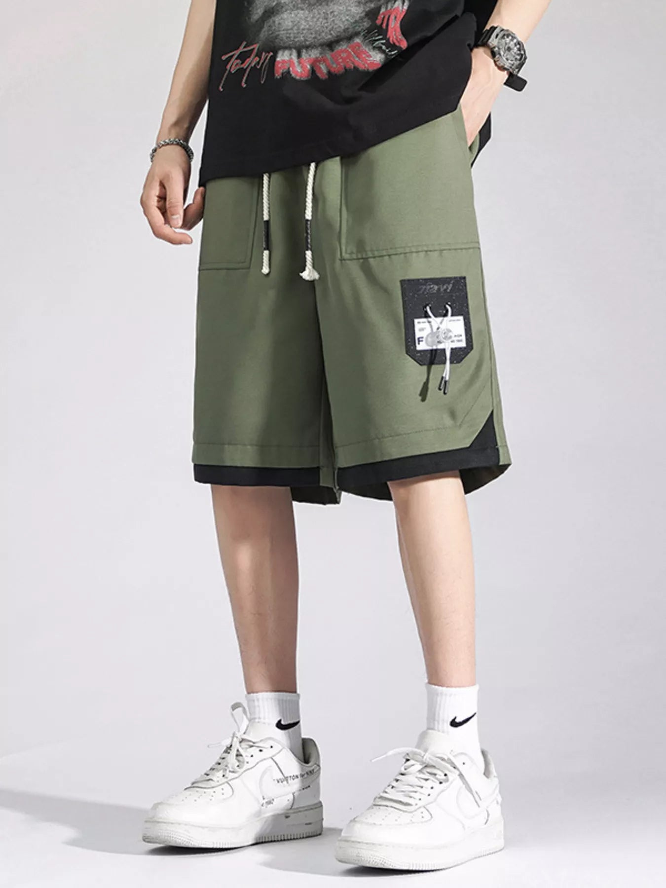 Men's Plus Size Drawstring Casual Cargo Shorts
