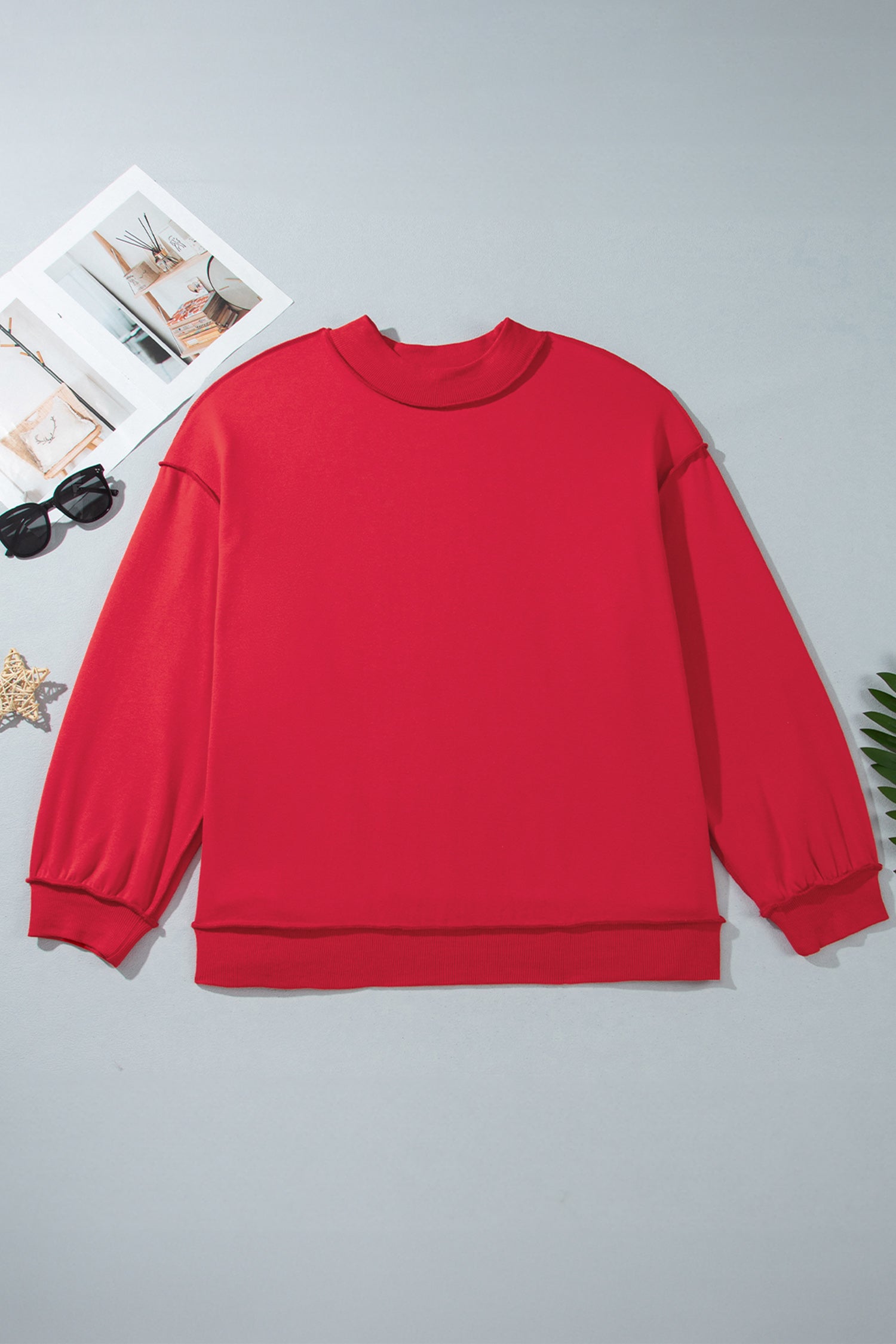 Racing Red Exposed Seam Detail Reversible Double Wear Plus Size Sweatshirt