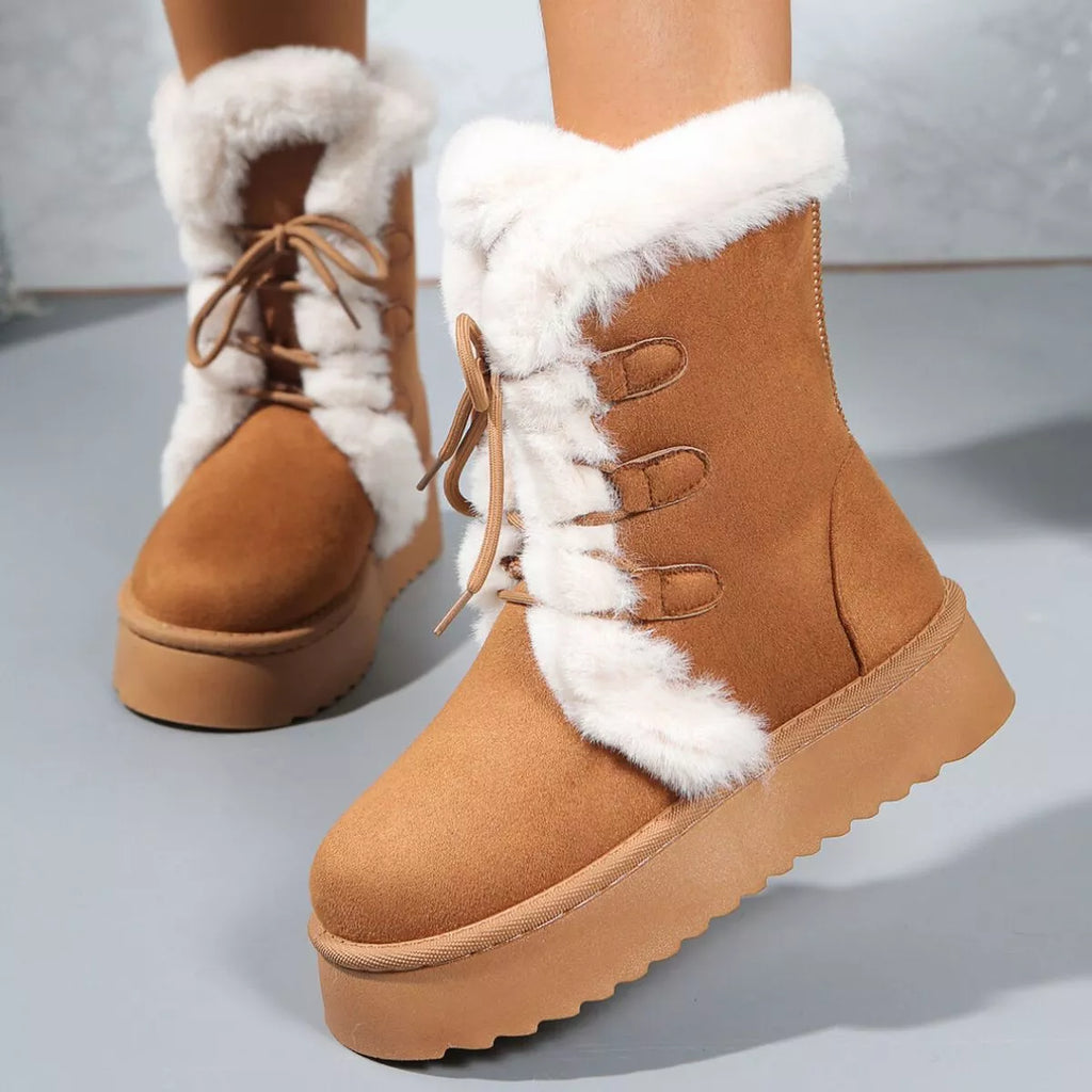 Fuzzy Trim Lace-Up Platform Boots