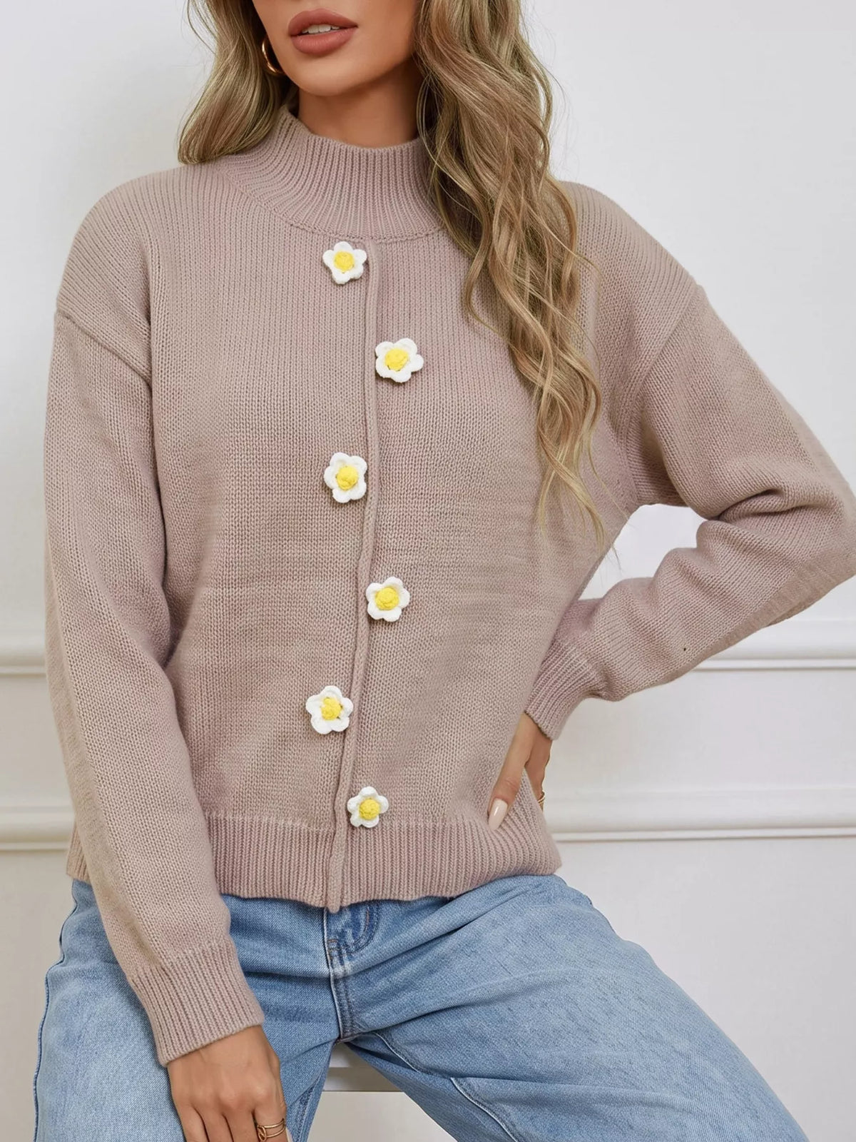 Floral Applique Turtleneck Sweater