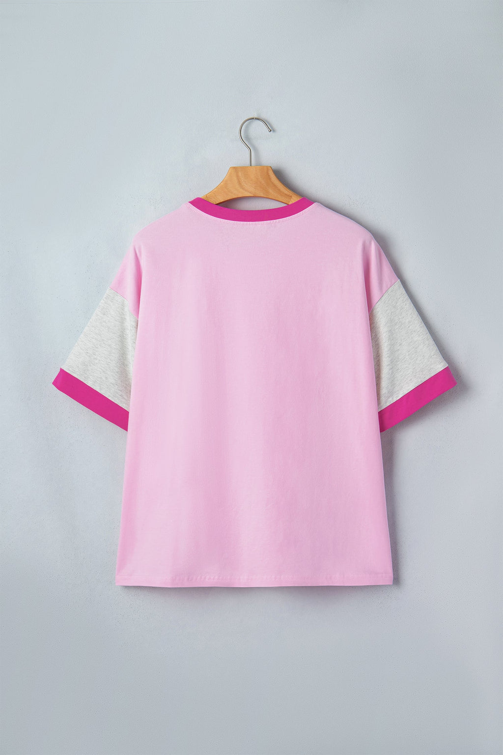 Gossamer Pink Embroidered Bow Detail Color Block Loose Tee