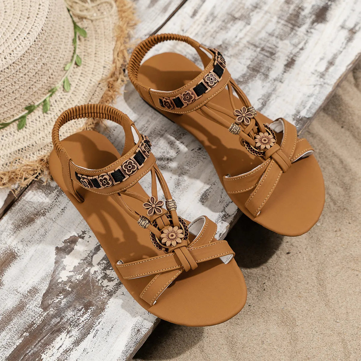 Flower Open Toe Flat Sandals