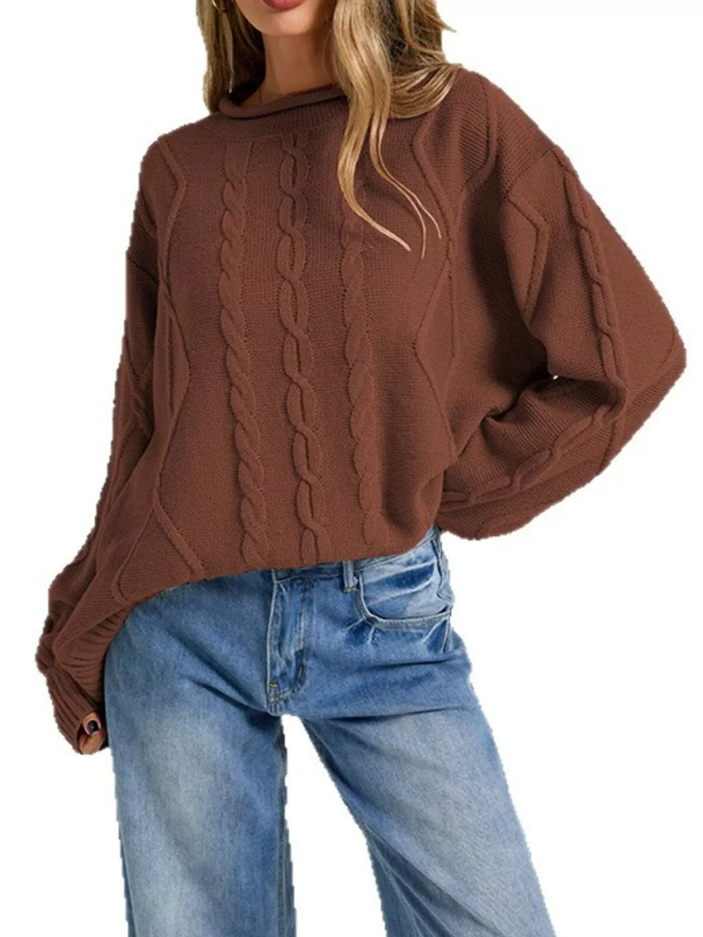 Cable Knit Ribbed Hem Sweater
