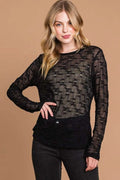 Mesh Perspective Long Sleeve Round Neck Top – Plus Size