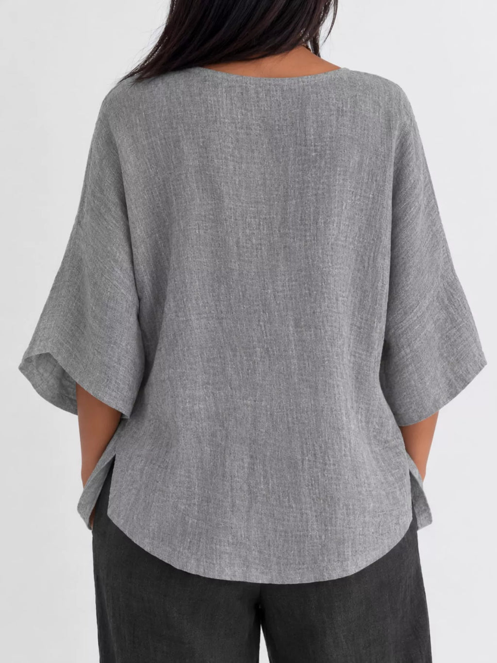 Full Size Loose Fit Linen Blend Blouse Plus Size