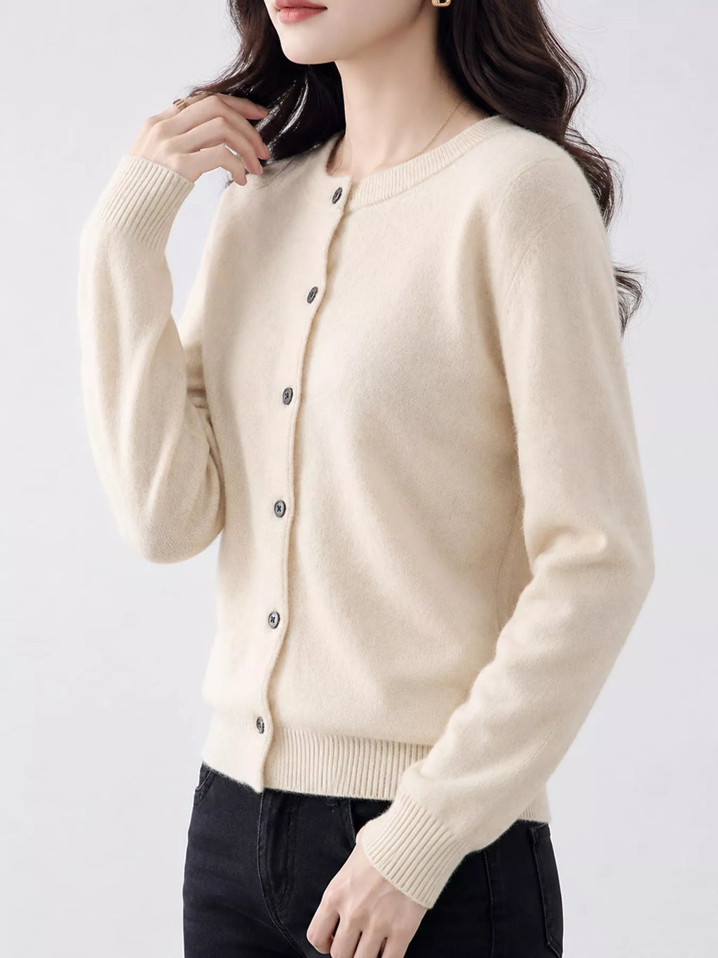 Crew Neck Button-Down Cardigan