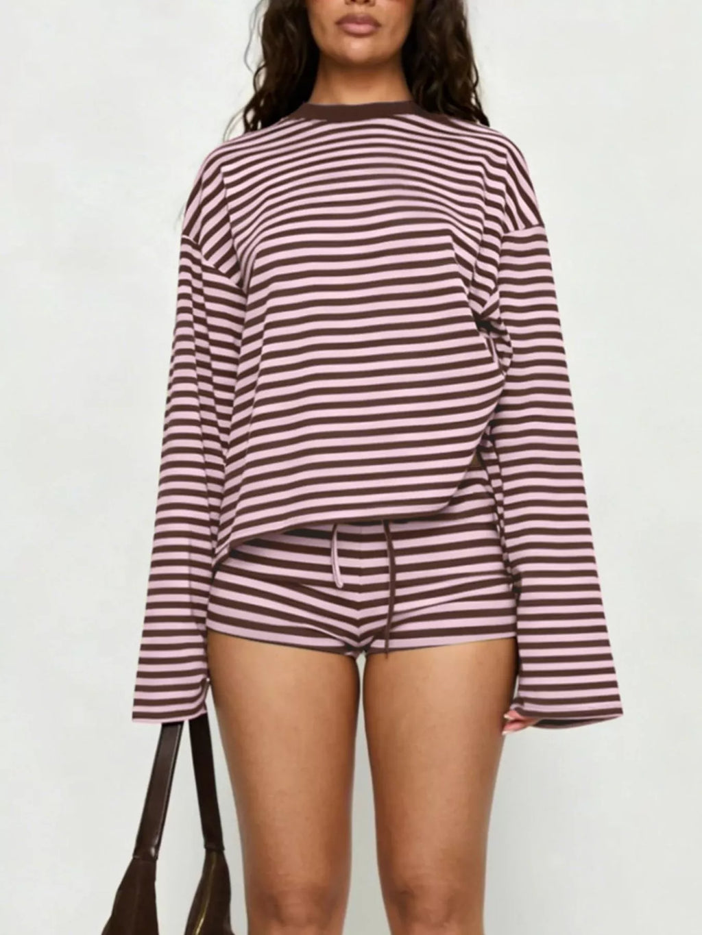 Striped Long Sleeve Top and Shorts Set
