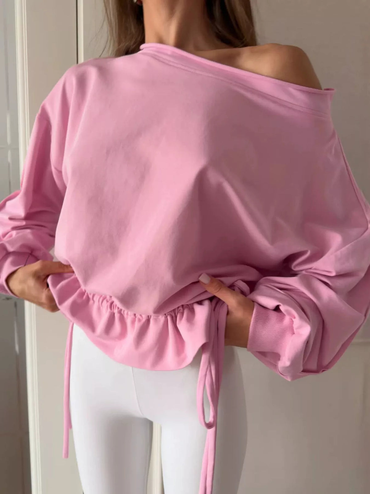 Ruffled Hem One Shoulder Sweatshirt