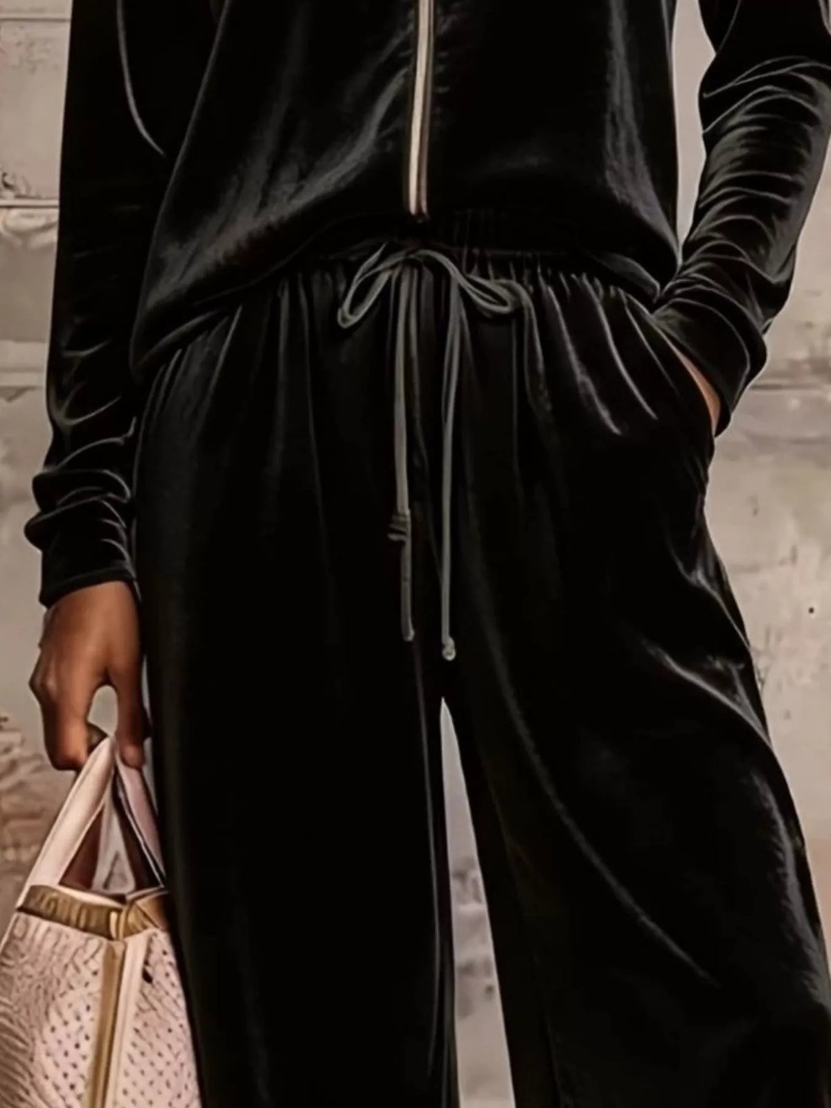 Velvet Zip-Up Top and Pants Set