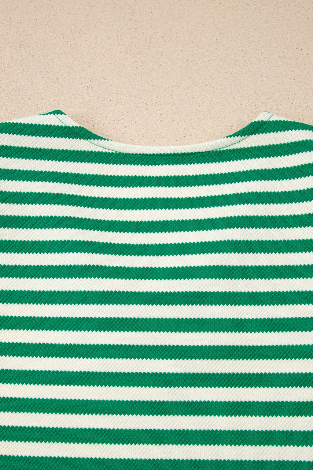 Green Stripe Puff Short Sleeve Patchwork V Neck Blouse