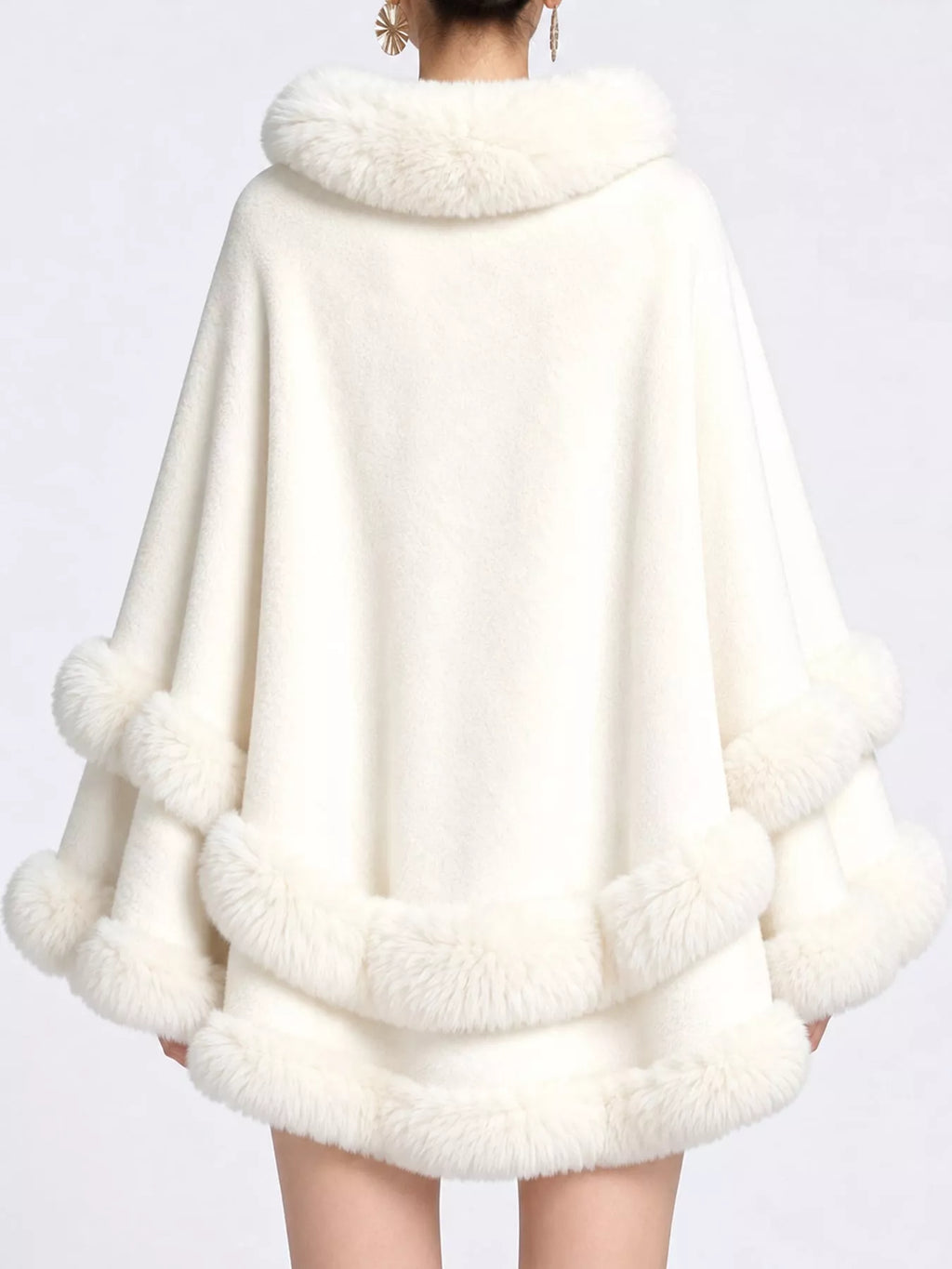 Faux Fur Trimmed Hooded Cape